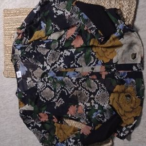 CAbi 3762 long sleeve floral snake print sheer blouse